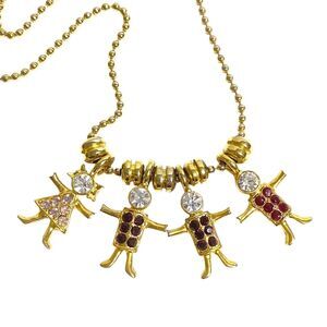 Vtg KIS Birthstone Brats Charms Necklace Gold Tone Ball Bead Chain Mom Grandma
